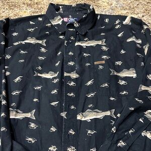 Chaps Ralph Lauren Black button up Fish Pattern Men's Shirt